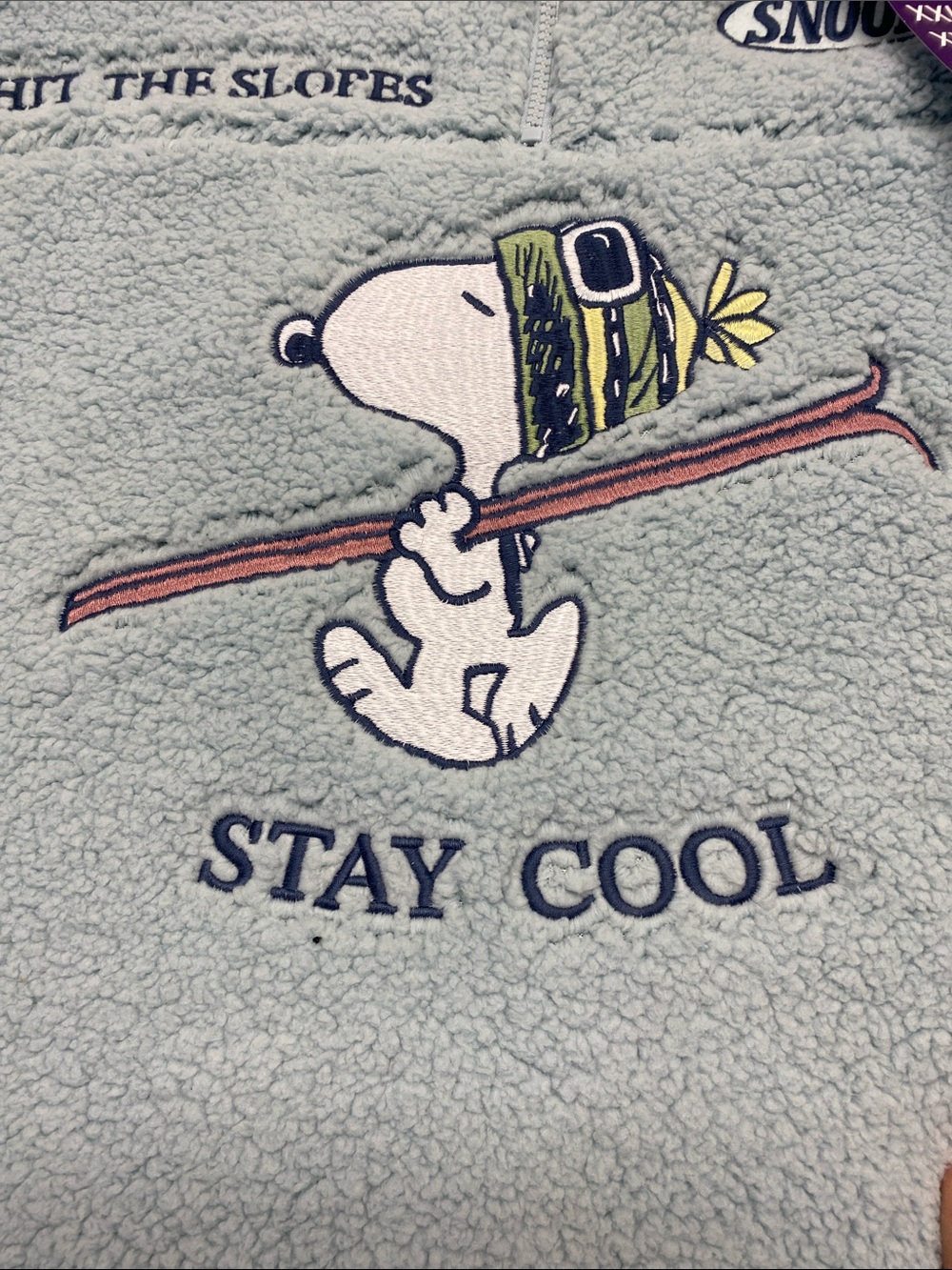 Peanuts Light Blue Sherpa Pullover Jacket with Snoopy Ski Embroidery - Picture 8 of 10